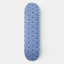 Cobalt Blue White Japanese Wave Pattern Skateboard