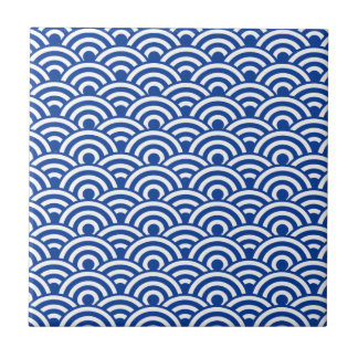 Cobalt Blue White Japanese Wave Pattern Tile