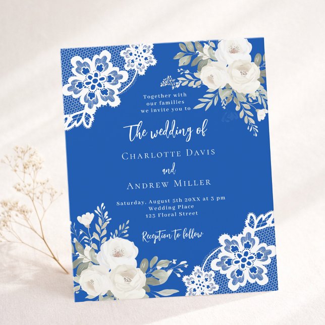 Cobalt blue white lace wedding invitation (Creator Uploaded)