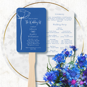 Cobalt Blue White Minimal Modern Floral Program Hand Fan