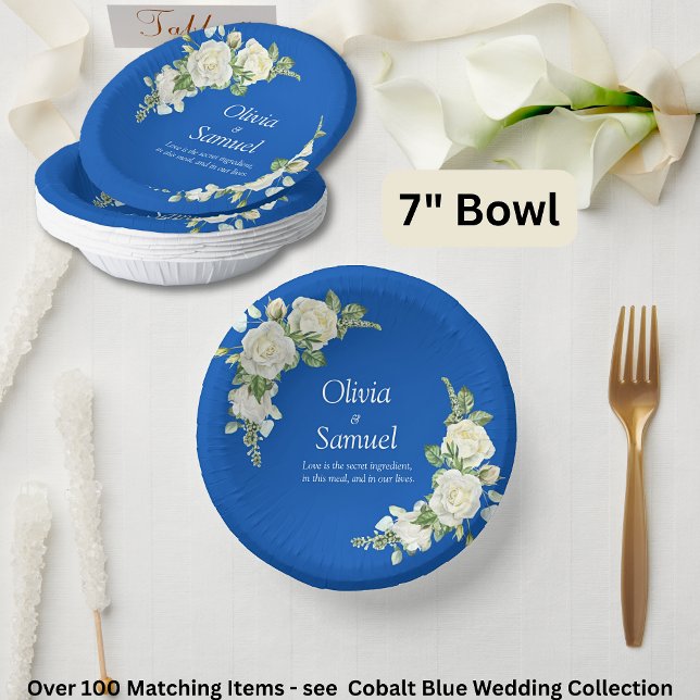 Cobalt Blue & White Roses  7" Paper Plate (Creator Uploaded)