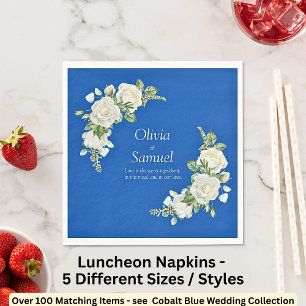 Cobalt Blue & White Roses Luncheon Napkin