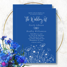 Cobalt Blue White Wildflower Trendy Wedding