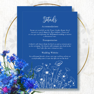 Cobalt Blue White Wildflower Wedding Detail Card