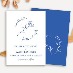 Cobalt Blue Wildflower Save The Date Invitation