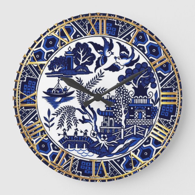 Cobalt Blue Willow Plate Design Clock (Front)