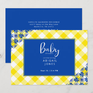 Cobalt Blue & Yellow Gingham Baby Shower Invitation