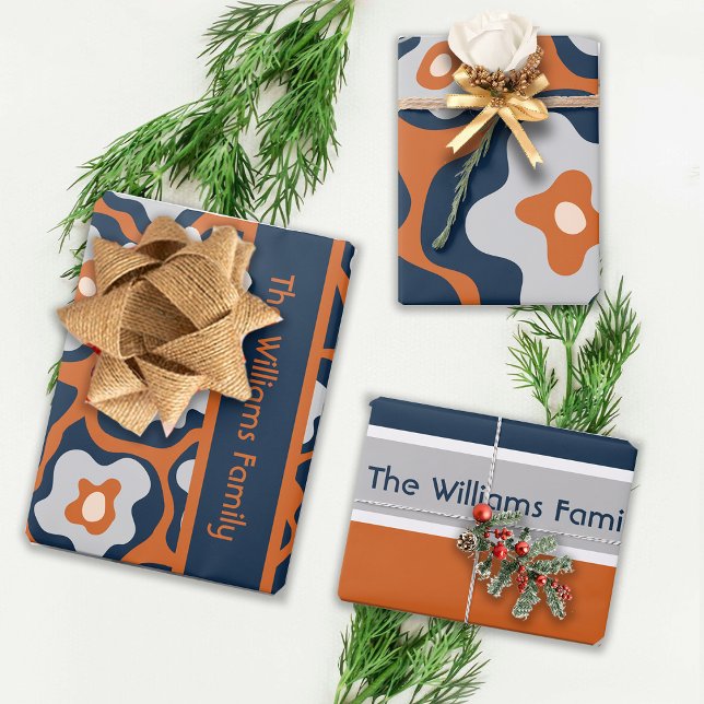Cobalt Blues Rust Egg Flowers Custom Name Wrapping Paper Sheet (Creator Uploaded)