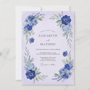 Cobalt Botanical Flourish Wedding Invitation