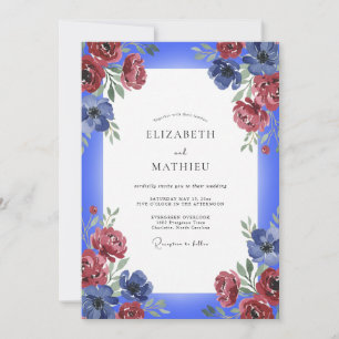 Cobalt Burgundy Rose Wedding Invitation