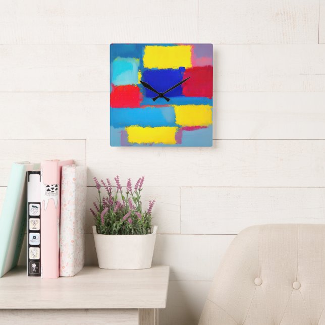 "Cobalt Carnival" Abstract Art Square Wall Clock (Reading Room)