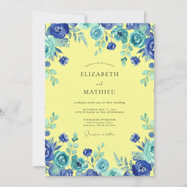 Cobalt Citrine Painted Wedding Invitation (Front)