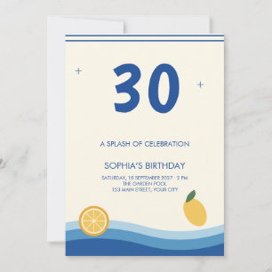 Cobalt Citrus Pool Milestone Birthday Invitation