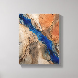 Cobalt Fault Lines – Textured Abstract Art Canvas Print