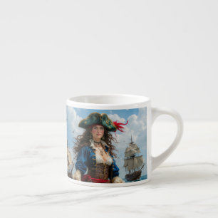 Cobalt Kate - High-Contrast Female Pirate Captain Espresso Cup