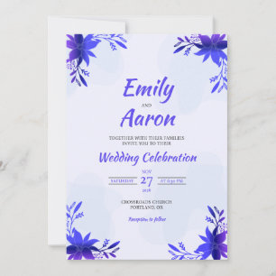 Cobalt Lily Modern Floral Watercolor Wedding Invitation