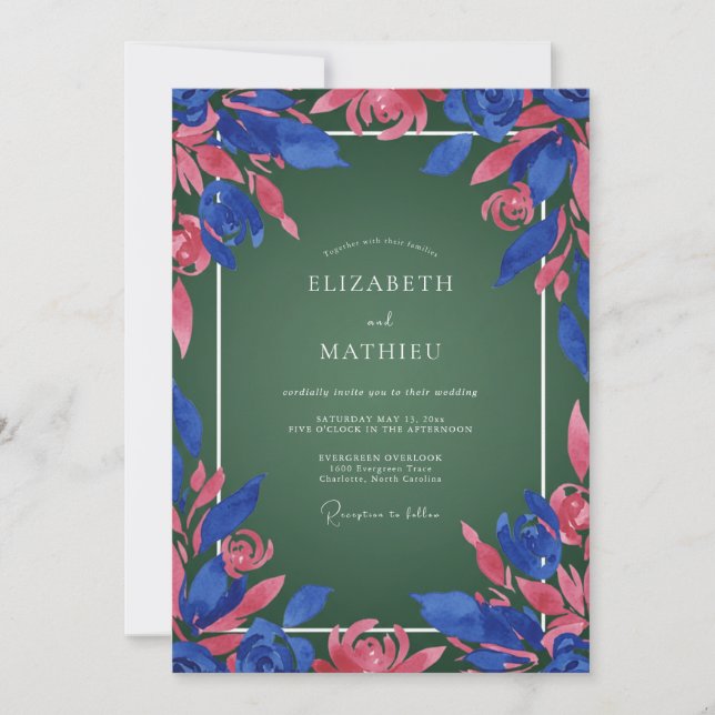 Cobalt Magenta Petal Wedding Invitation (Front)