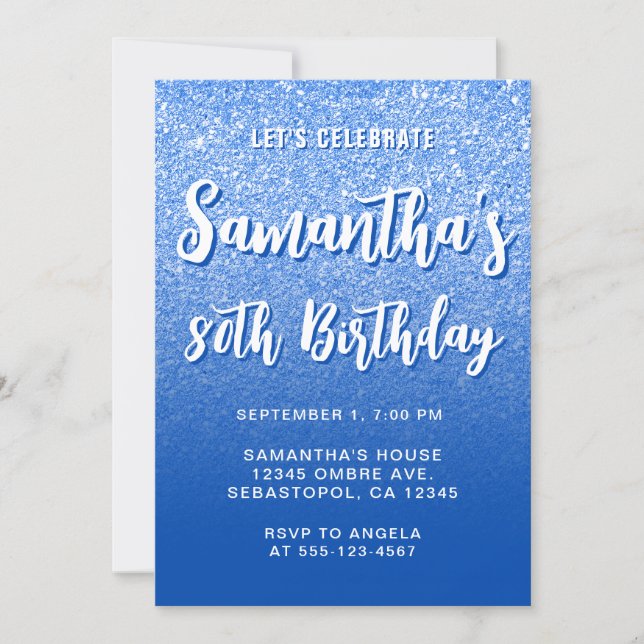 Cobalt Modern Gradient 80th Birthday Invitation (Front)