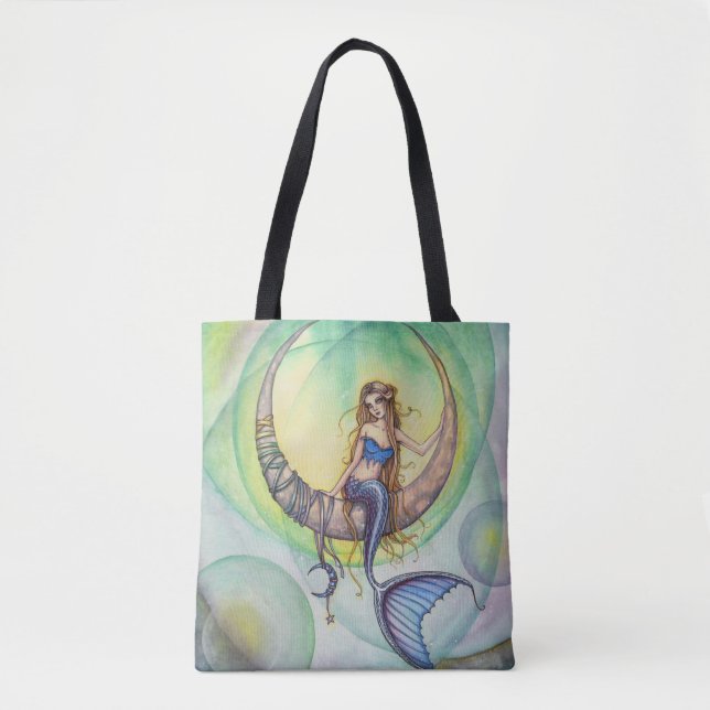 Cobalt Moon Mermaid Fantasy Art Tote Bag (Front)