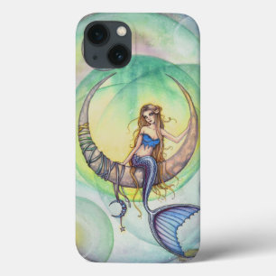 Cobalt Moon Watercolor Mermaid Art Illustration iPhone 13 Case