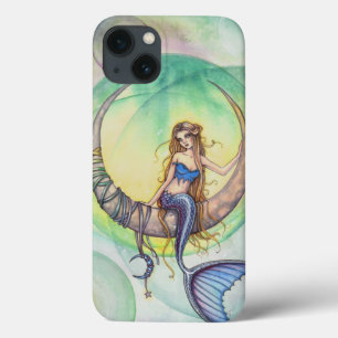 Cobalt Moon Watercolor Mermaid Art Illustration iPhone 13 Case