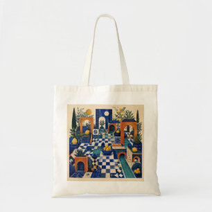 Cobalt Mosaic Chess Garden Canvas Tote Bag