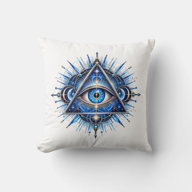 Cobalt Orbit Eye Throw Pillow (Front)