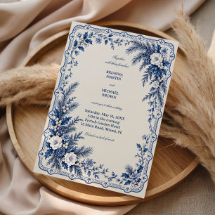Cobalt Pine Beneath Porcelain Petals Invitation
