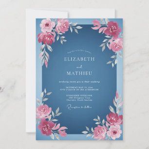 Cobalt Pink Watercolor Wedding Invitation