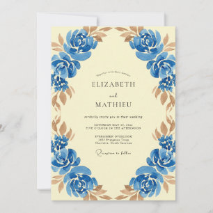 Cobalt Ranunculus Eucalyptus Wedding Invitation