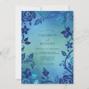 Cobalt Rose Vine Wedding Invitation