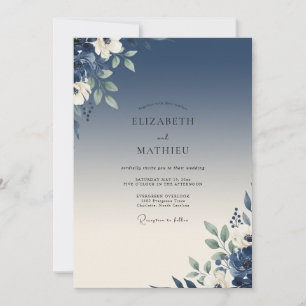 Cobalt Sage Leafy Wedding Invitation