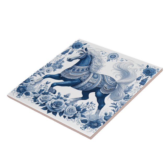 Cobalt Stallion:  Botanical Majesty  Tile (Side)