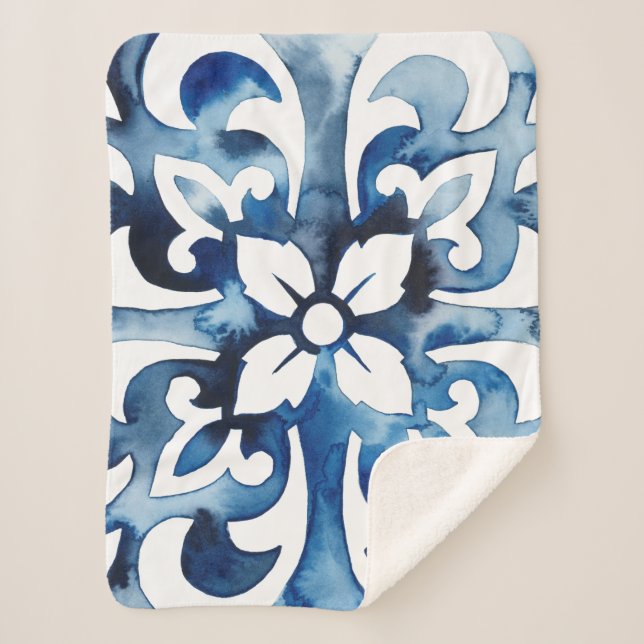 Cobalt Tile II Sherpa Blanket (Front)