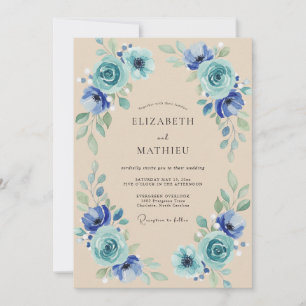 Cobalt Turquoise Petal Wedding Invitation