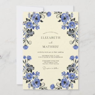 Cobalt Vine Leafy Wedding Invitation