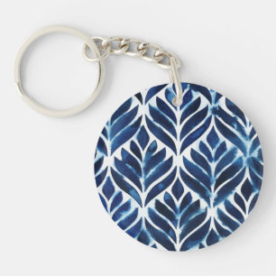 Cobalt Watercolor Tiles IV Key Ring