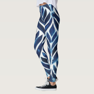 Cobalt Watercolor Tiles IV Leggings