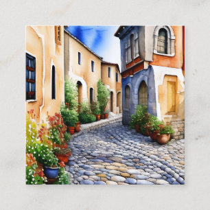 Cobblestone Path in a Mediterranean Setting Square Business Card