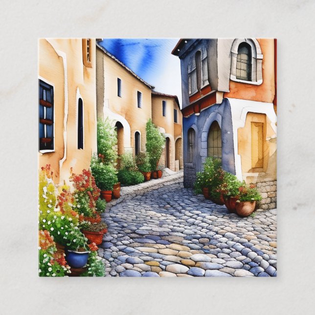 Cobblestone Path in a Mediterranean Setting  Square Business Card (Front)