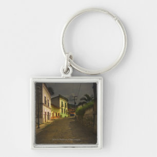 Cobblestone Road & Yellow Buildings in Mexico Key Ring