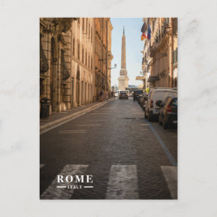Cobblestone Street and Obelisk View Rome Italy Holiday Postcard