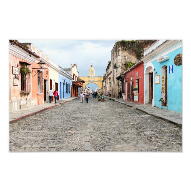 Cobblestone Street in Antigua, Guatemala Photo Print (Front)