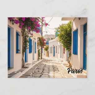 Cobblestone street in Paros Greece Island Travel Postcard