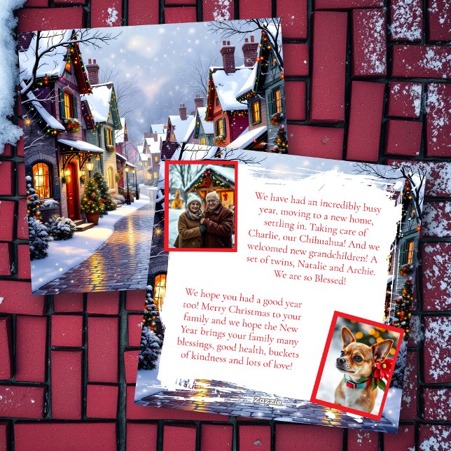 Cobblestone Street  Village Personalised Christmas Holiday Card (Creator Uploaded)