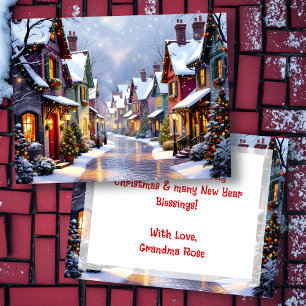Cobblestone Street  Village Personalized Christmas Holiday Postcard