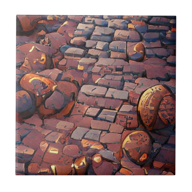 Cobblestones golden brown bricks graphic art  tile (Front)