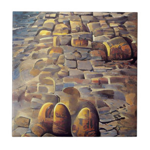 Cobblestones golden light on stones graphic art tile