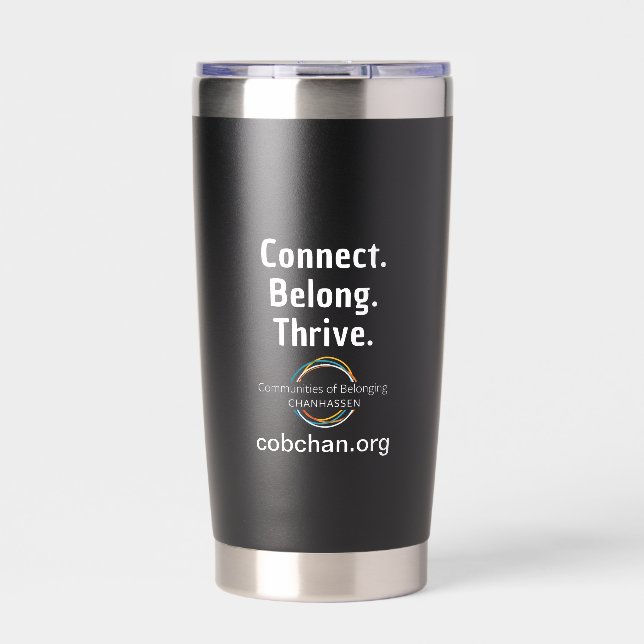 CoBC Tumbler (white text) - Connect Belong Thrive (Front)
