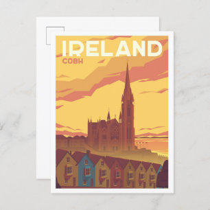 Cobh Ireland Art Vintage Travel Illustration Postcard